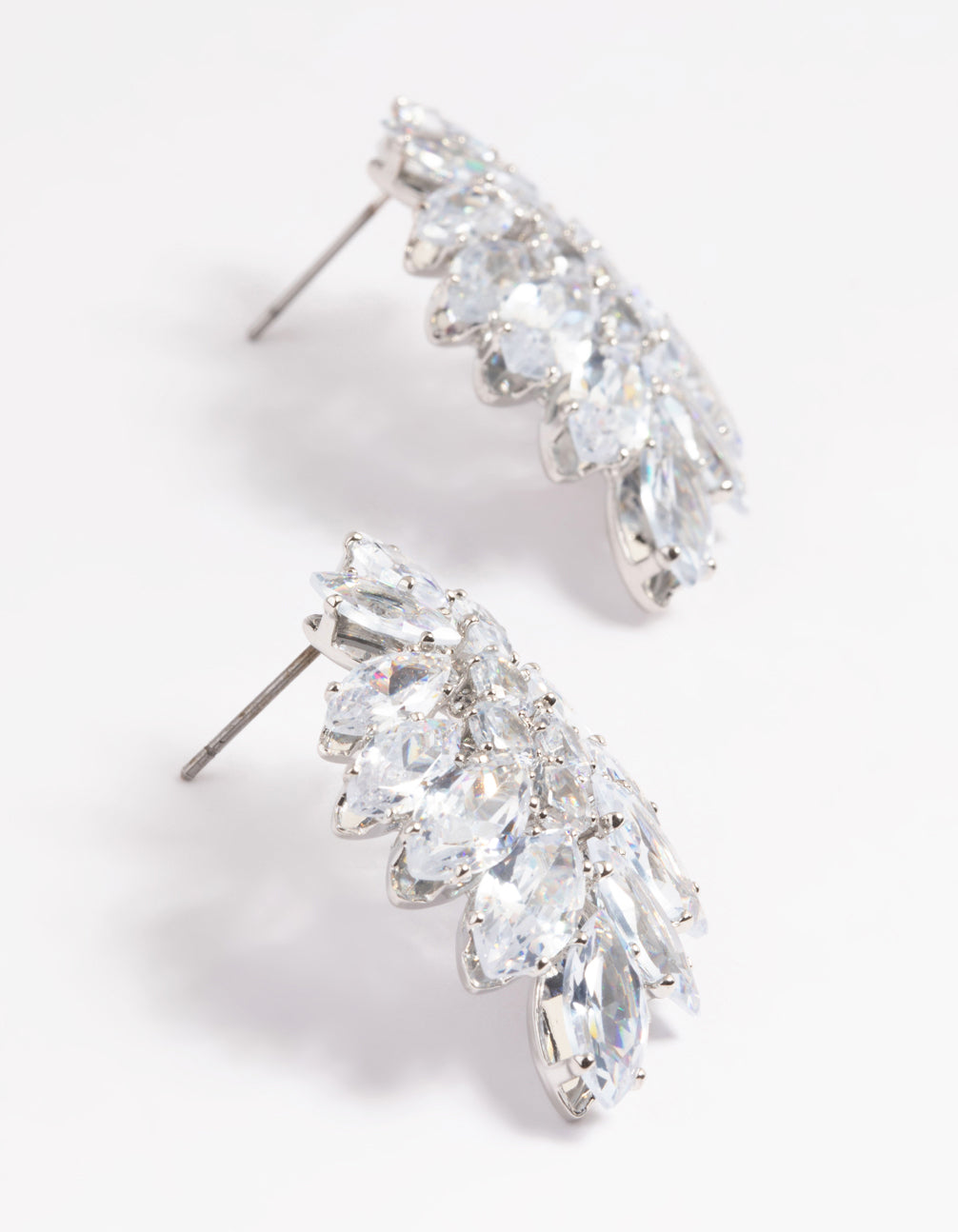 Silver Diamond Simulant Marquise Statement Earrings