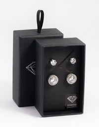 Silver Diamond Simulant Stud Earring Set - link has visual effect only
