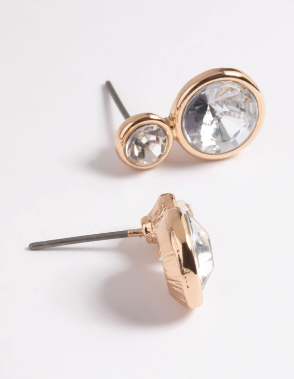 Gold Diamante Round Stud Earrings