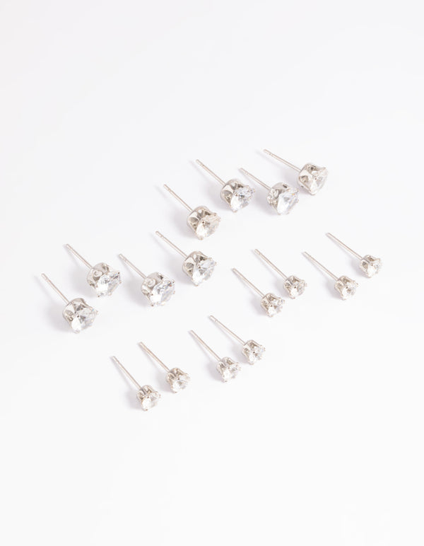 Silver Diamante Classic Stud Earring 8-Pack