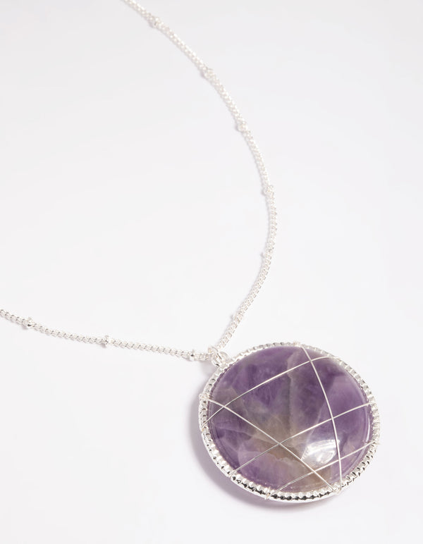 Amethyst Caged Stone Long Necklace