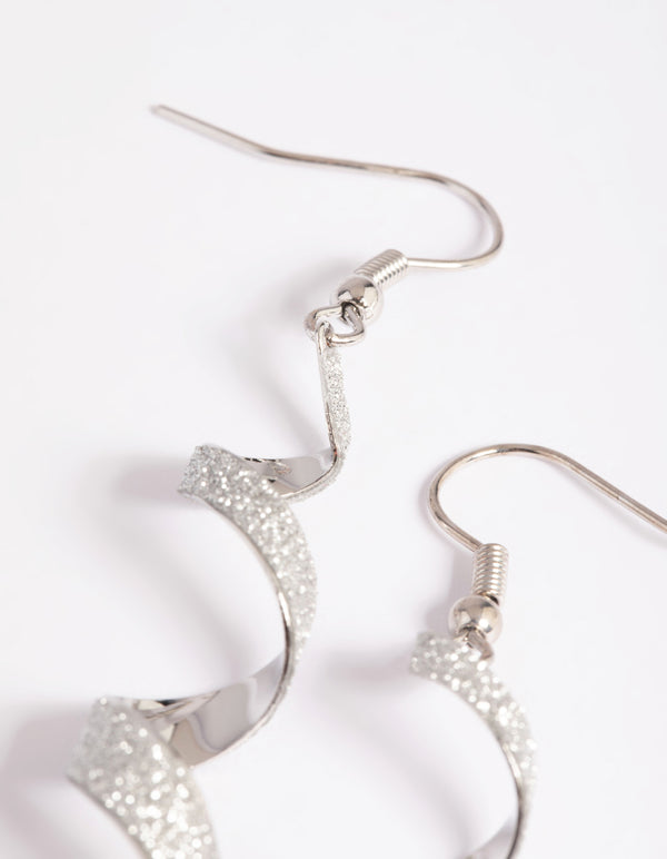 Silver Glitter Ribbon Drop Earrings