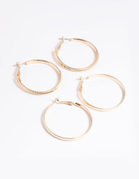 Gold Plain Text Hoop Earrings Set - link has visual effect only