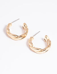 Gold Twisted Huggie Hoop Earrings - link has visual effect only