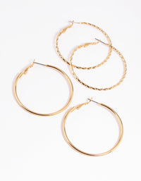Gold Twisted Hoop Earring Set - link has visual effect only