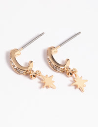 Gold Diamante Star Huggie Hoop Earrings - link has visual effect only