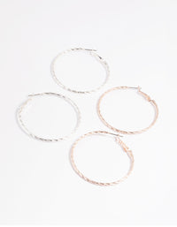 Mixed Metal Textured Hoop Earring Set - link has visual effect only