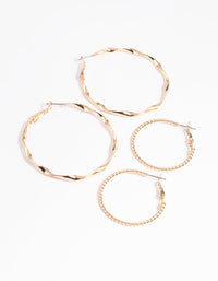 Gold Twisted Ribbon Hoop Earring Set - link has visual effect only