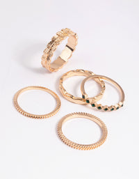 Gold Green Diamante & Leaf Rings 5-Pack - link has visual effect only