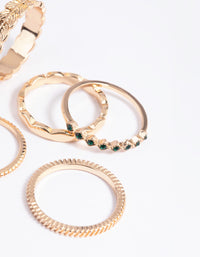 Gold Green Diamante & Leaf Rings 5-Pack - link has visual effect only