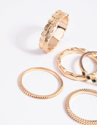 Gold Green Diamante & Leaf Rings 5-Pack - link has visual effect only