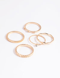 Gold Textured Diamante Ring Stack 5-Pack - link has visual effect only
