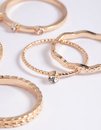 Gold Textured Diamante Ring Stack 5-Pack - link has visual effect only