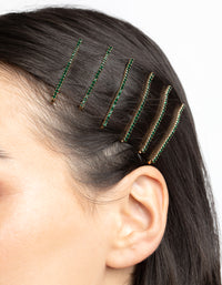 Green Diamante Hair Pins - link has visual effect only