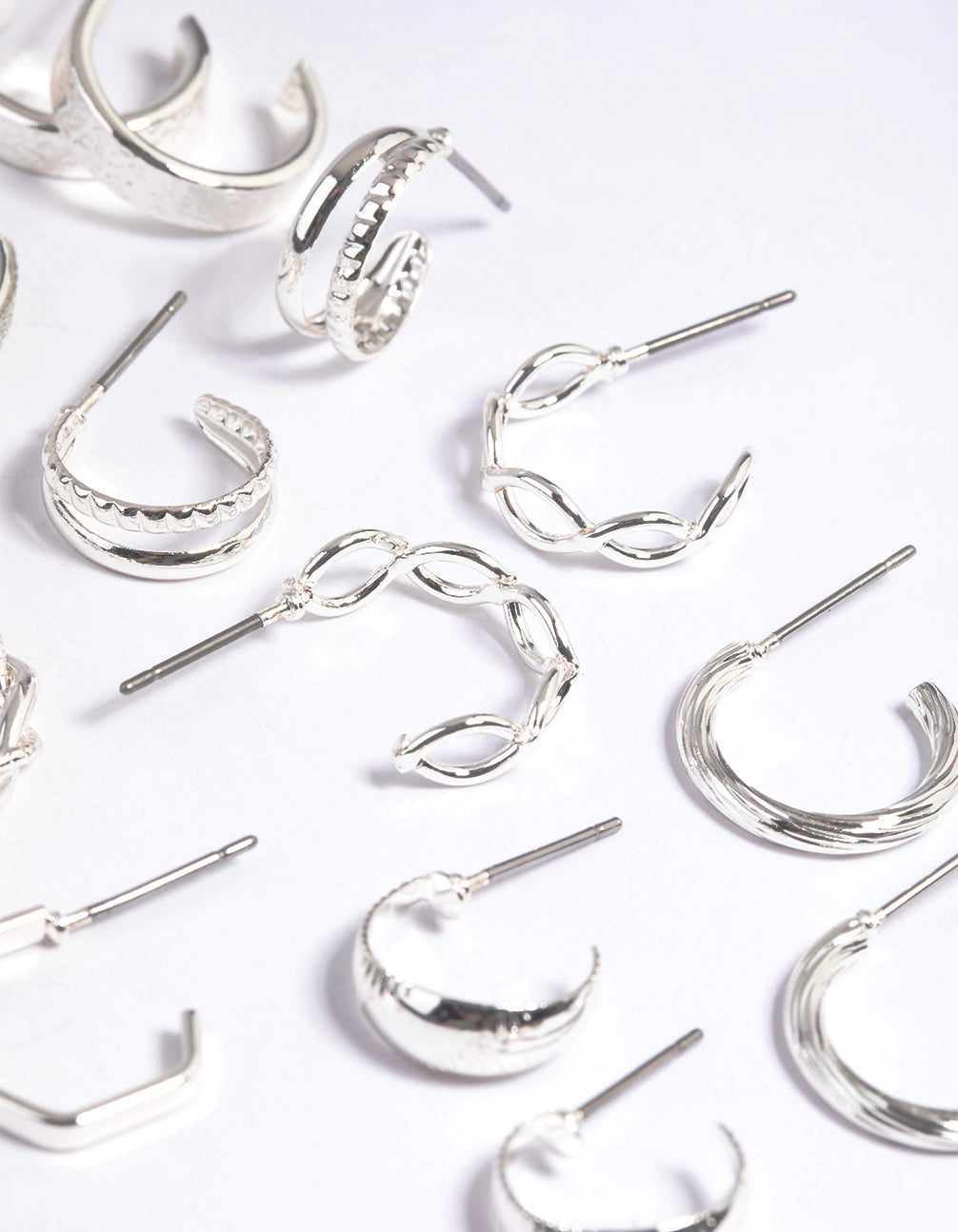 Silver Textured Glitter Hoop Earring 8-Pack