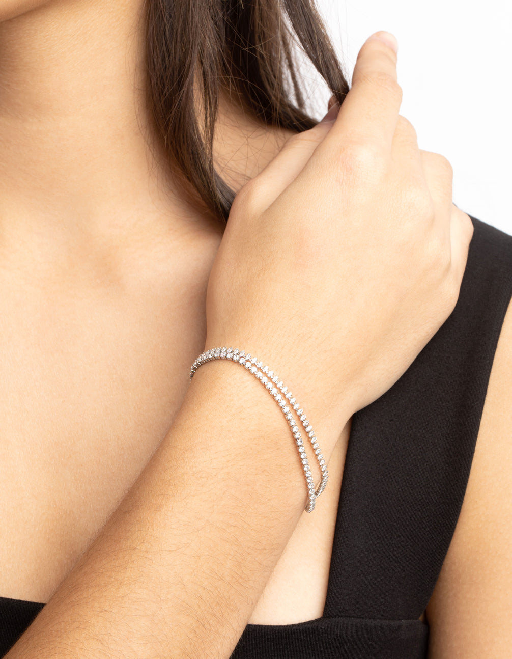 Silver Cubic Zirconia Layered Tennis Bracelet