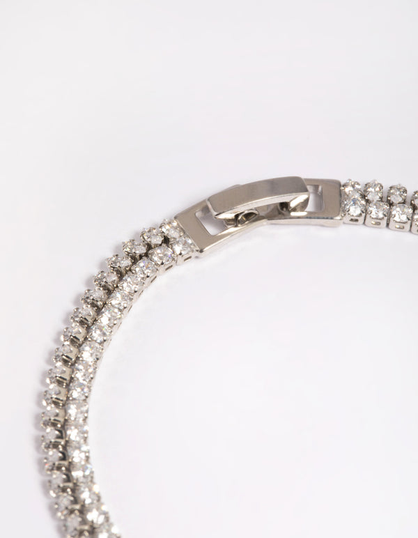 Silver Cubic Zirconia Layered Tennis Bracelet