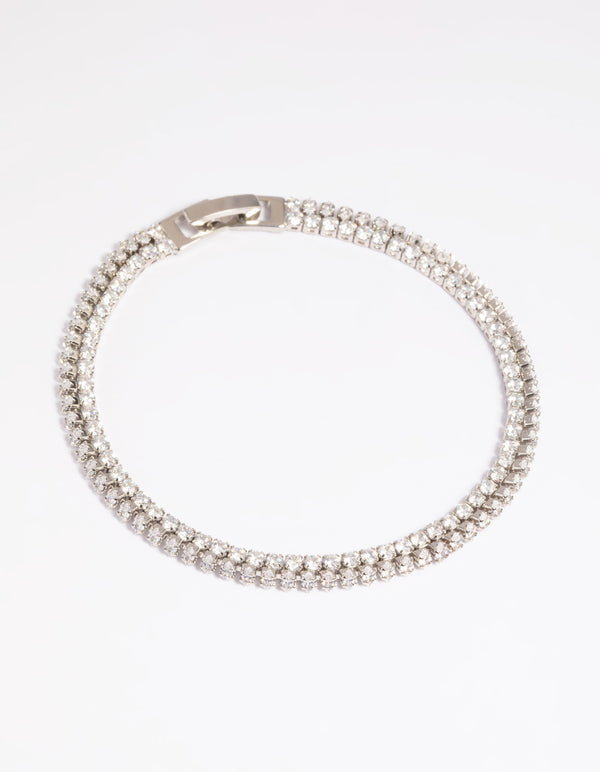 Silver Cubic Zirconia Layered Tennis Bracelet