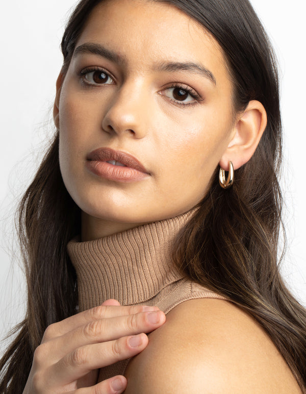 Gold Oval Huggie Hoop Earrings