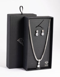 Silver Diamond Simulant Necklace & Earrings Set - link has visual effect only