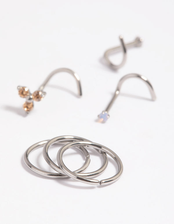 Surgical Steel Diamante Nose Stud 6-Pack