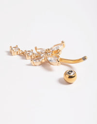 Designed with butterfly belly bar charm and diamond accents in gold plated surgical steel detail view - link has visual effect only