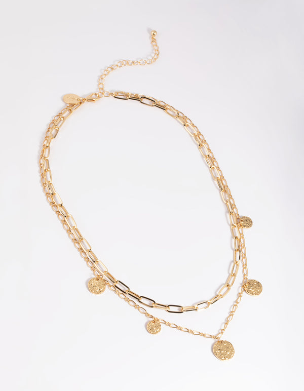 Gold Plated Disc Layered Necklace