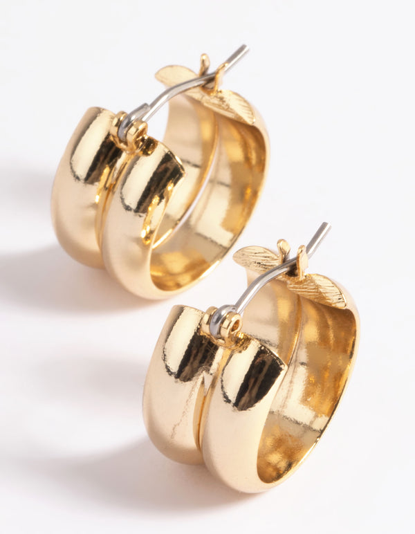 Gold Plated Brass Chubby Line Hoop Earrings