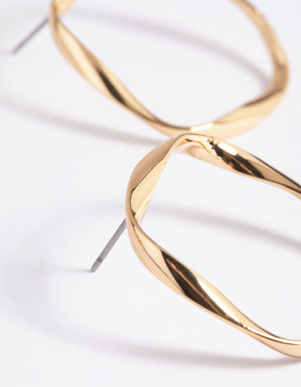 Gold Plated Twisted Square Hoop Earrings