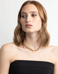 Gold Plated Circle Link Chain Necklace - link has visual effect only