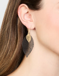 Black Double Leaf Drop Earrings - link has visual effect only