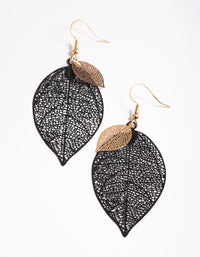 Black Double Leaf Drop Earrings - link has visual effect only