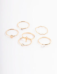 Gold Dainty Pearly Ring 6-Pack - link has visual effect only