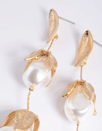 Gold Pearl & Flower Drop Earrings - link has visual effect only