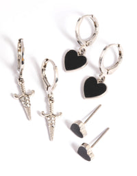 Silver Heart Flame Earring Stack Pack - link has visual effect only