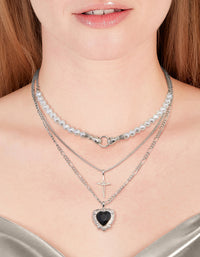 Silver Pearl Heart Star Layered Necklace - link has visual effect only