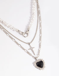 Silver Pearl Heart Star Layered Necklace - link has visual effect only