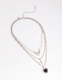 Silver Pearl Heart Star Layered Necklace - link has visual effect only