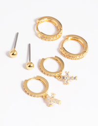Gold Plated Brass Cubic Zirconia Pave Cross Earring Stack 6-Pack - link has visual effect only