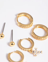 Gold Plated Brass Cubic Zirconia Pave Cross Earring Stack 6-Pack - link has visual effect only