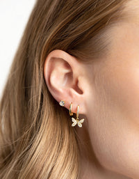 Gold Plated Brass Cubic Zirconia Butterfly Earring Stack 6-Pack - link has visual effect only