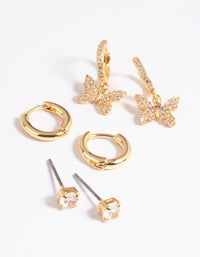 Gold Plated Brass Cubic Zirconia Butterfly Earring Stack 6-Pack - link has visual effect only