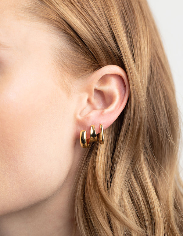 Gold Plated Brass Simple Huggie Hoop Earring Stack 6-Pack