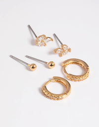 Gold Plated Brass Cubic Zirconia Leaf Earring Stack 6-Pack - link has visual effect only