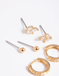 Gold Plated Brass Cubic Zirconia Leaf Earring Stack 6-Pack - link has visual effect only