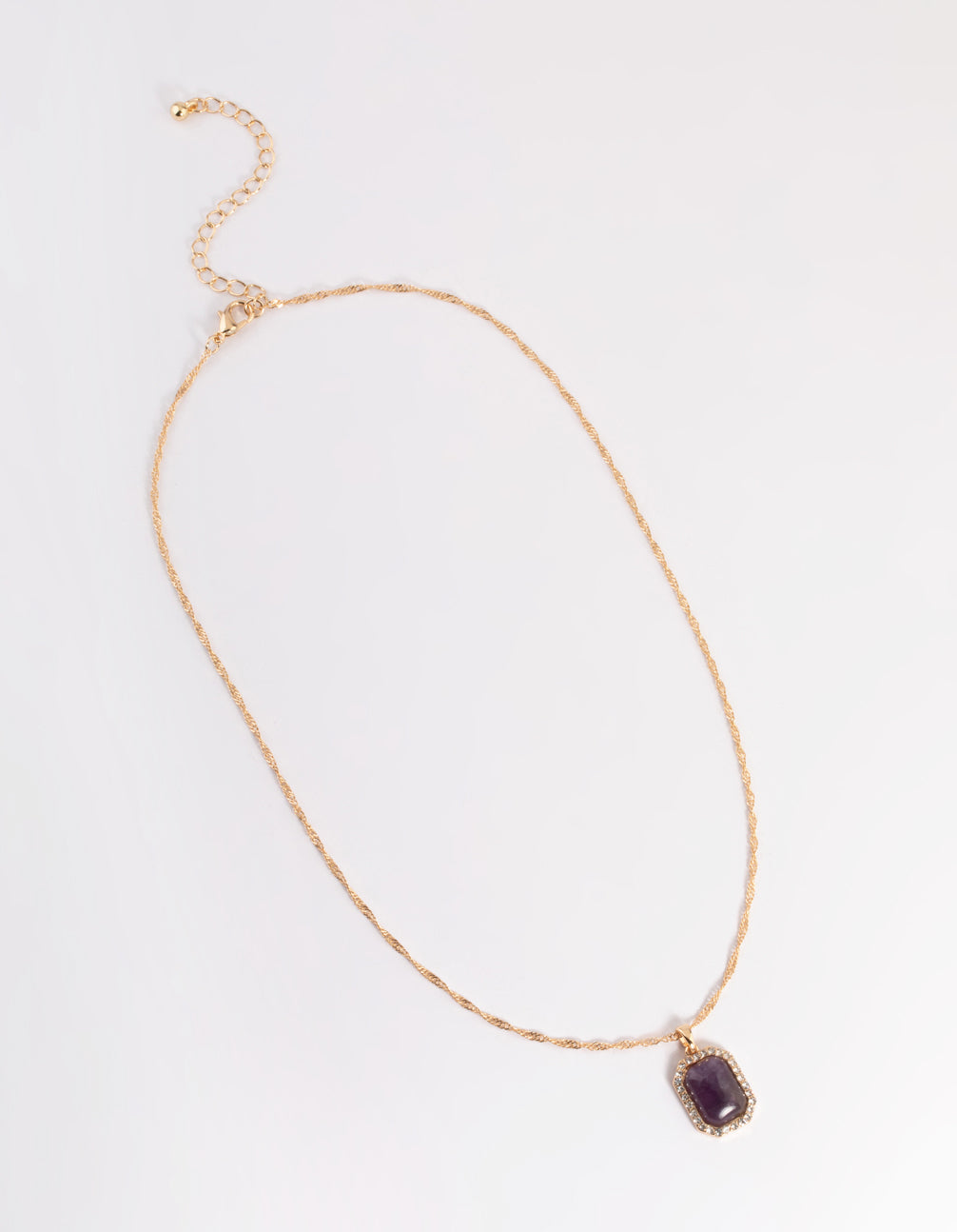 Gold Amethyst Diamond Halo Necklace