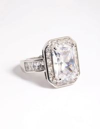 Silver Cubic Zirconia Emerald Cut Ring - link has visual effect only
