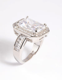 Silver Cubic Zirconia Emerald Cut Ring - link has visual effect only