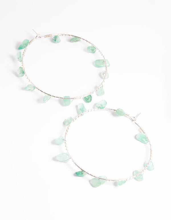 Silver Green Aventurine Hoop Earrings