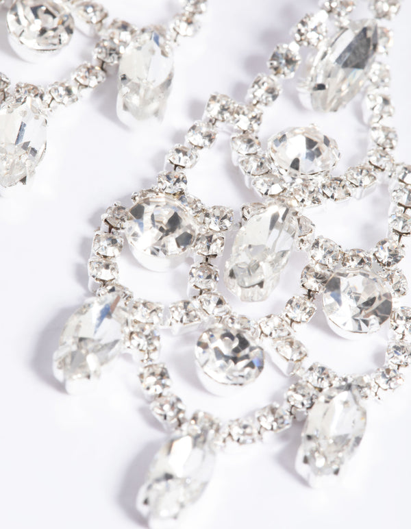 Silver Diamante Layered Drop Earrings